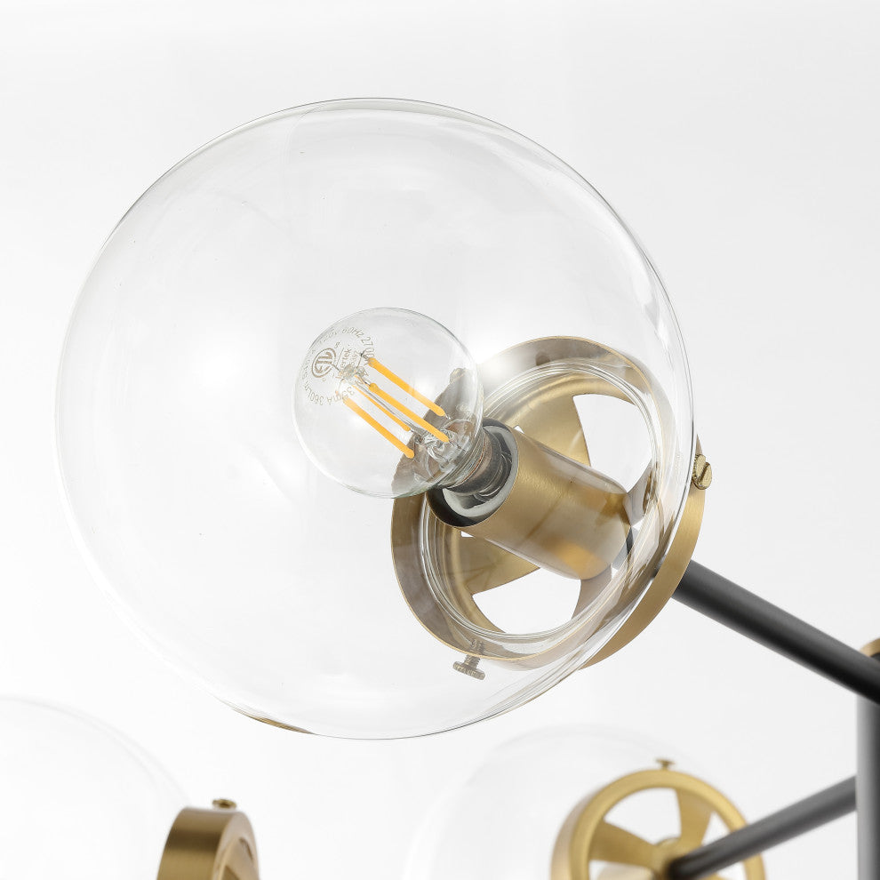 Modern 6-Light Sputnik Chandelier With Glass Globe Shades, Clear Glass Shades