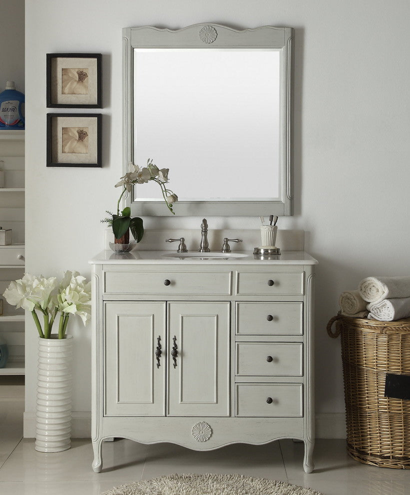 38 Inch Distressed Gray Cottage Style Daleville Bathroom Sink Vanity, Add Mirror No Faucet