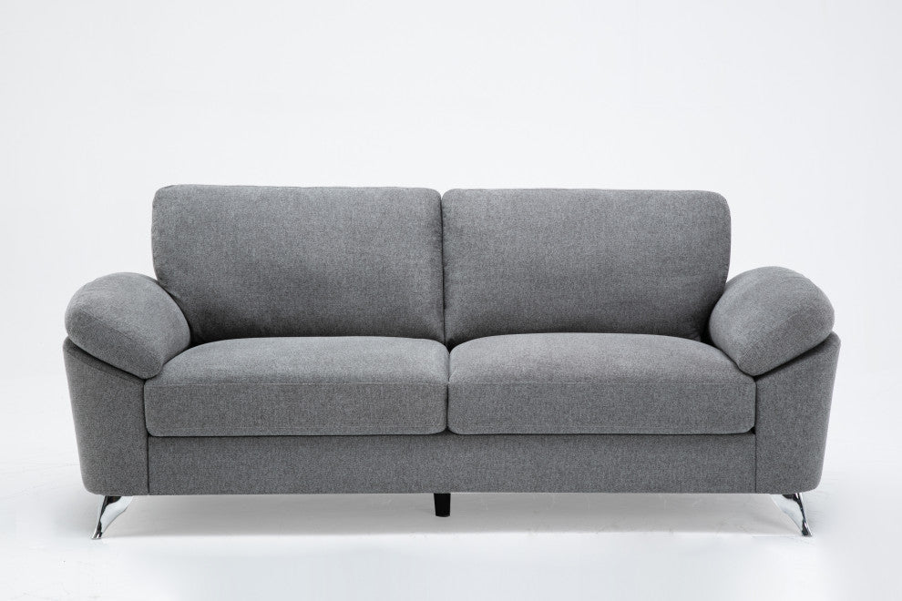 Villanelle Light Gray Linen Sofa Loveseat Chair Living Room Set