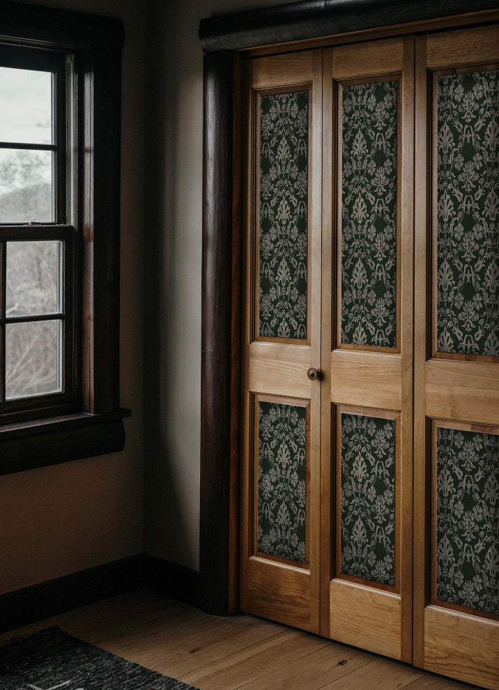 Blooming Damask Deep Green Peel and Stick Wallpaper