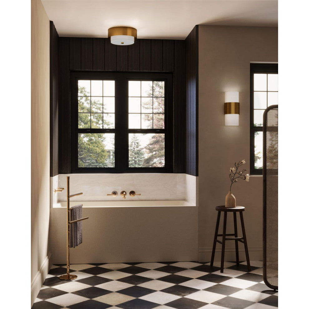 Silva Collection Two-Light Brushed Nickel White Linen Shade 14" Flush Mount, Brushed Bronze