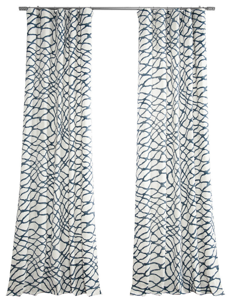 Ellis Printed Cotton Twill Curtain Single Panel, Ellis Blue, 50"x84"