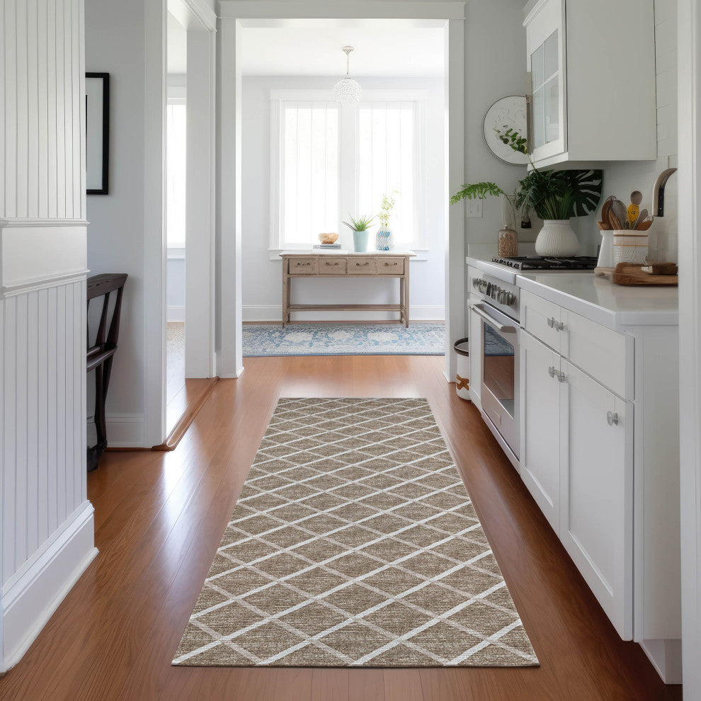 Indoor/Outdoor York YO1 Taupe Machine Washable 2'3" x 12' Rug