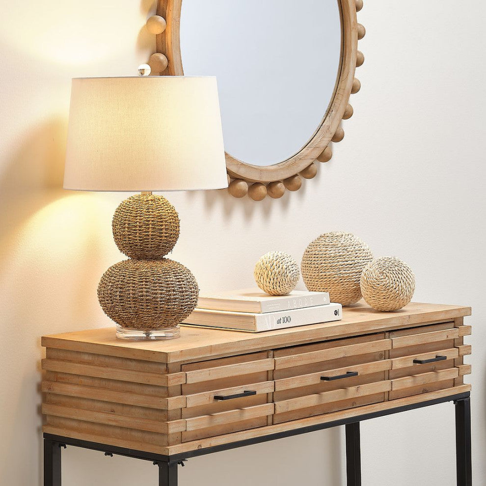 Natural Seagrass Rattan Double Gourd Shape Table Lamp 25 in Coastal Tropical