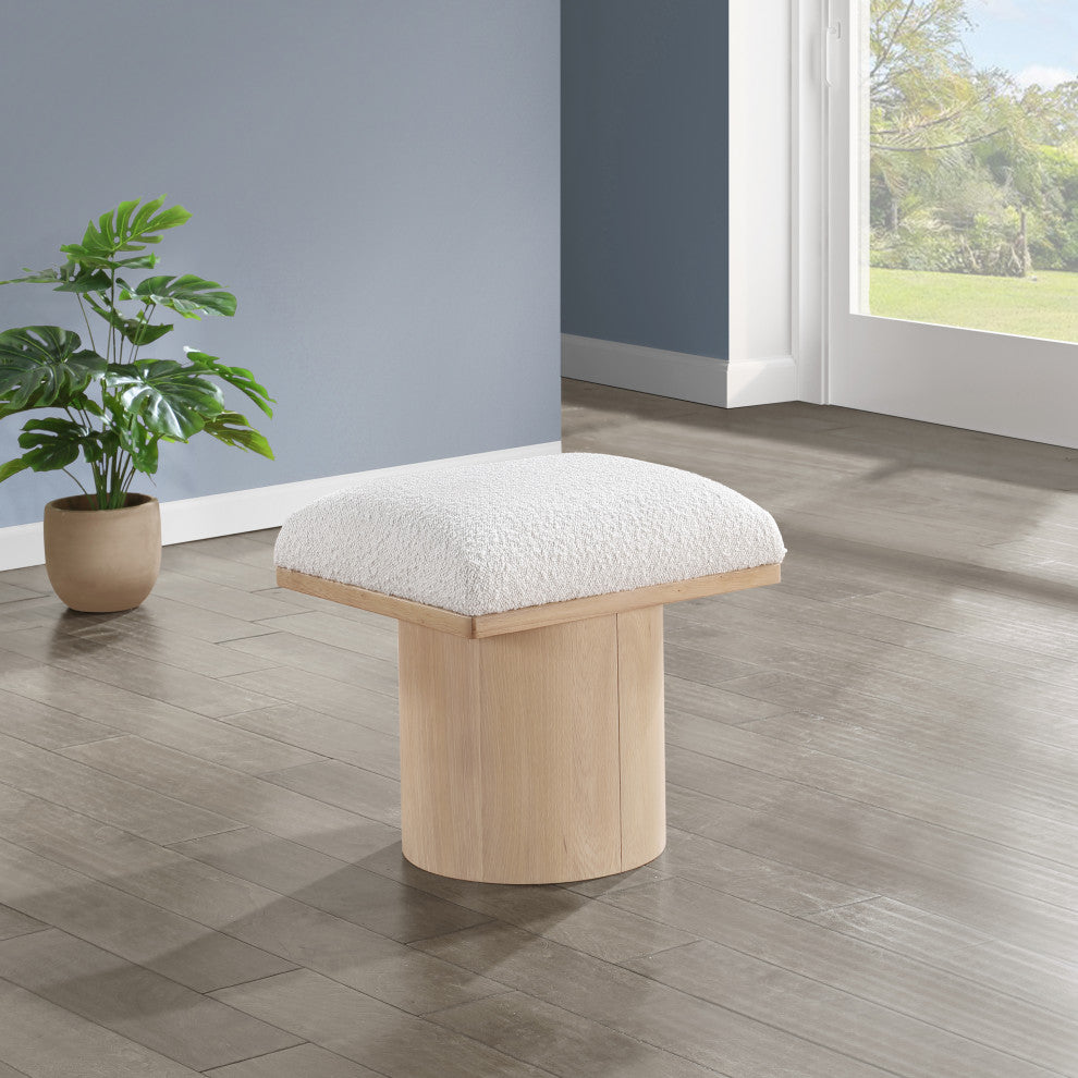 Pavilion Boucle Fabric Upholstered Bench/Stool, Cream, Natural Finish