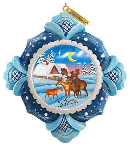 Hand Painted Scenic Ornament Moose Family