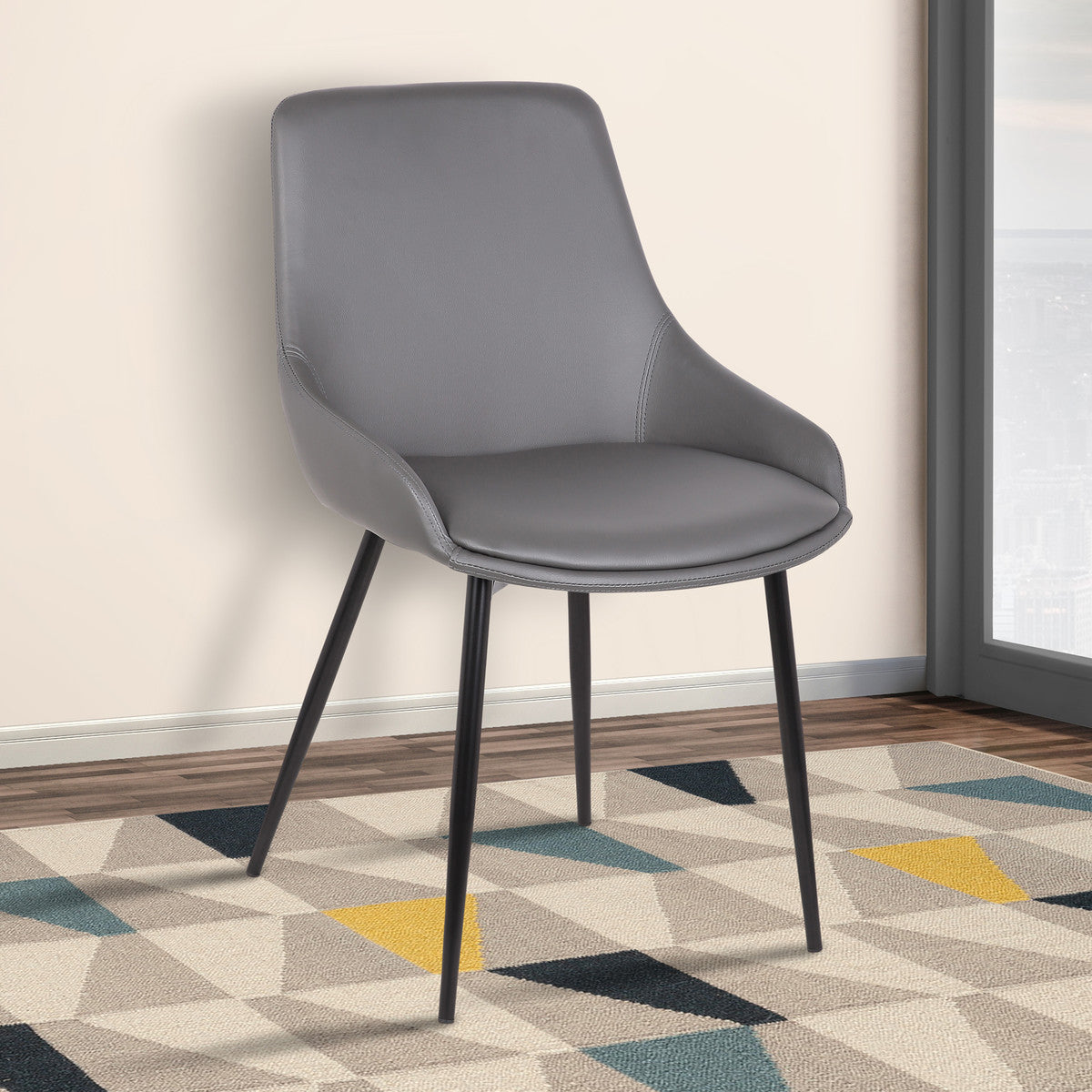 Mia Contemporary Dining Chair With Black Powder Coated Metal Legs, Gray