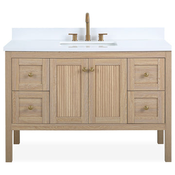 Modern Light Oak Sera Bathroom Vanity With White Quartz Top, 48" Single Sink