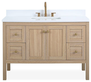 Modern Light Oak Sera Bathroom Vanity With White Quartz Top, 48" Single Sink