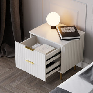 Modern White Nightstand with 2 Drawers Bedside Table With Gold Legs
