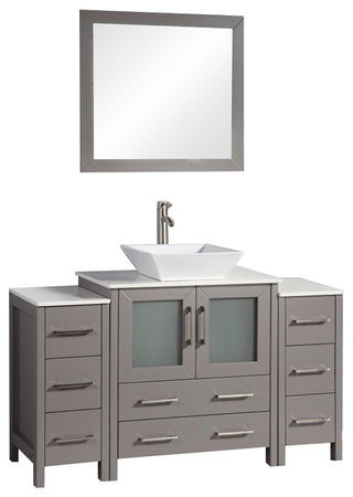 Vanity Art Vanity Set With Vessel Sink, Gray, 54", Standard Mirror