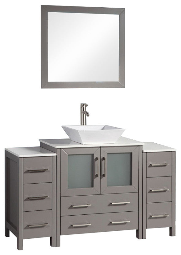Vanity Art Vanity Set With Vessel Sink, Gray, 54", Standard Mirror