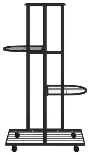 vidaXL 4-Floor Flower Stand with Wheels Decorative Plant Shelf Stand Black Iron