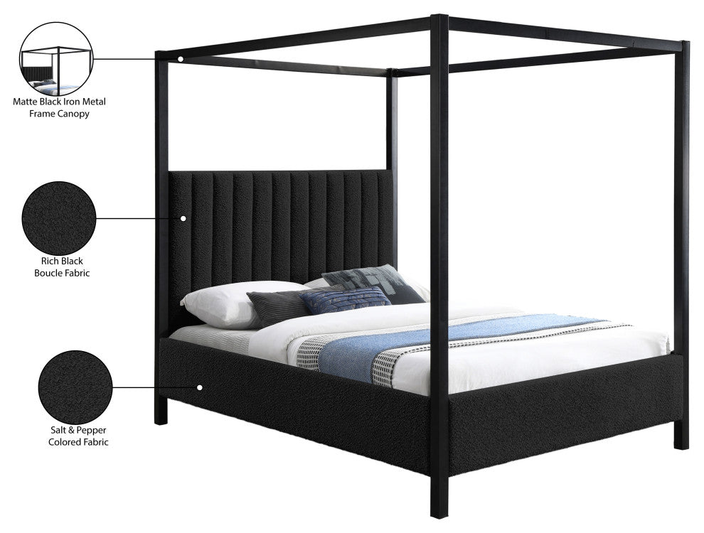 Kelly Boucle Fabric Upholstered Bed, Black, King