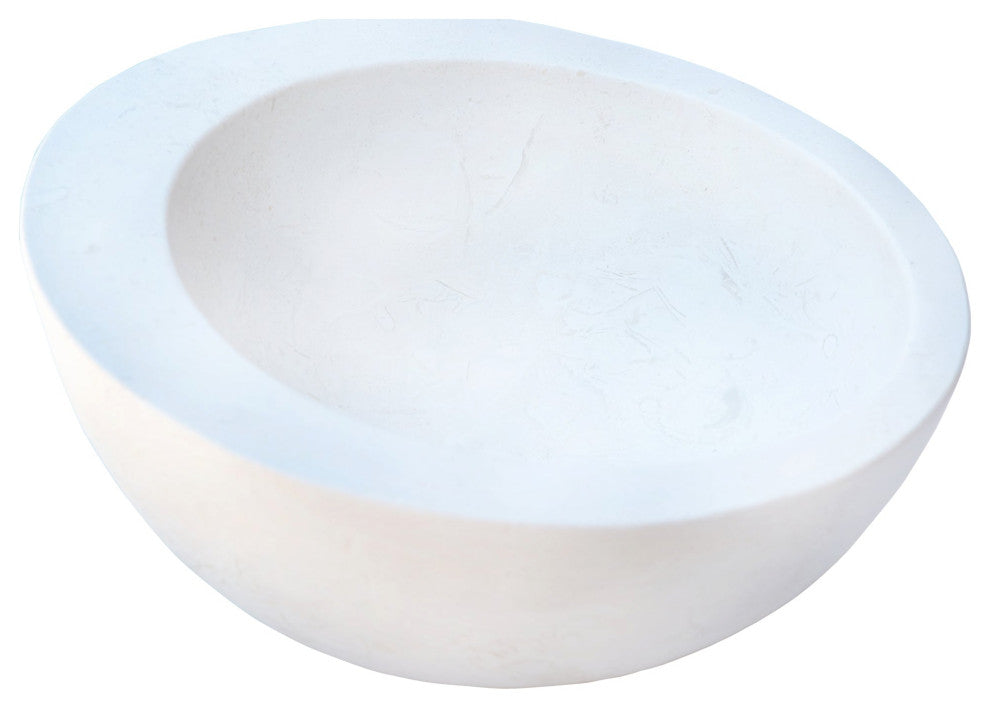 White Fossil Limestone Natural Stone Sloped Rim Vessel Sink (D)16" (H1)8" (H2)6"