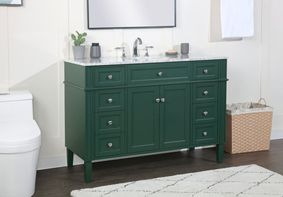 Home Living Vanity with Carrara White Marble Countertop, Green, 48", Single Sink