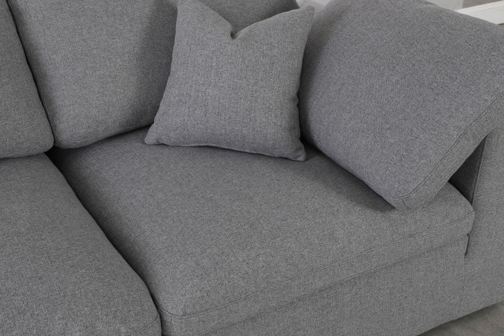 Serene Linen Textured Fabric Deluxe Comfort 4-Piece L-Shaped Sectional, Gray