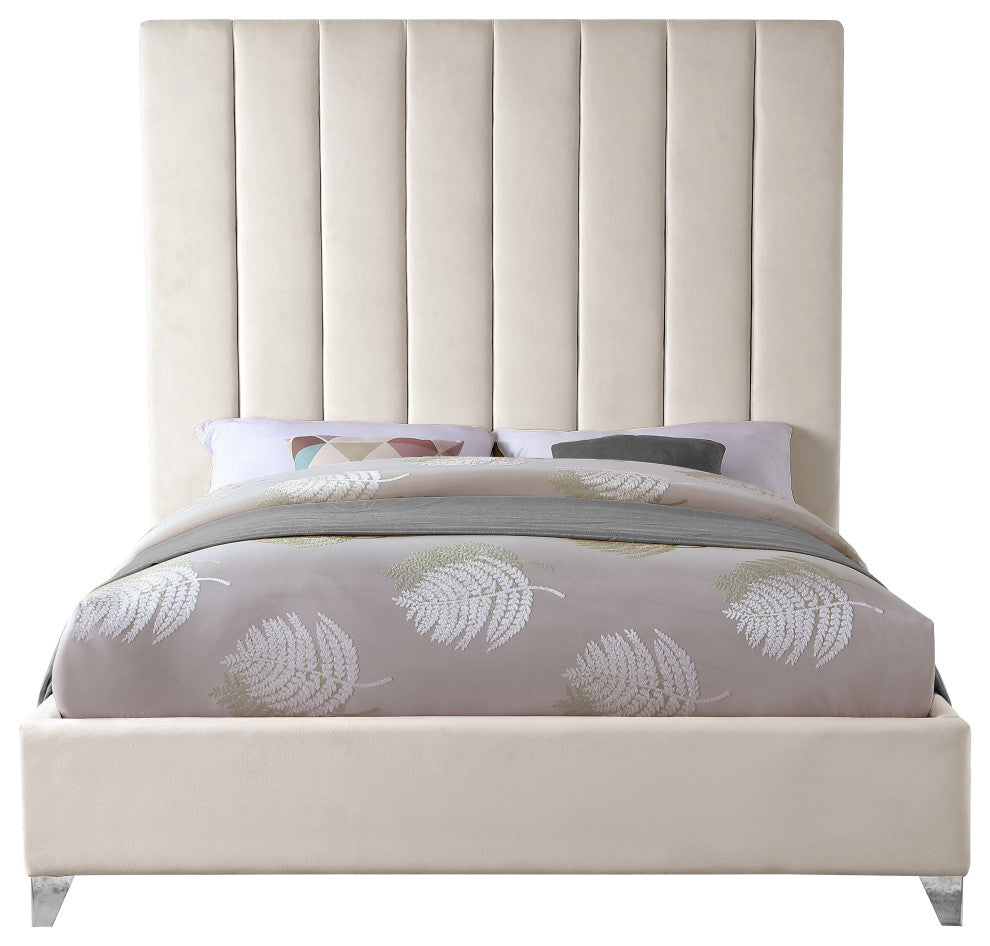 Via Velvet Upholstered Bed, Cream, Full