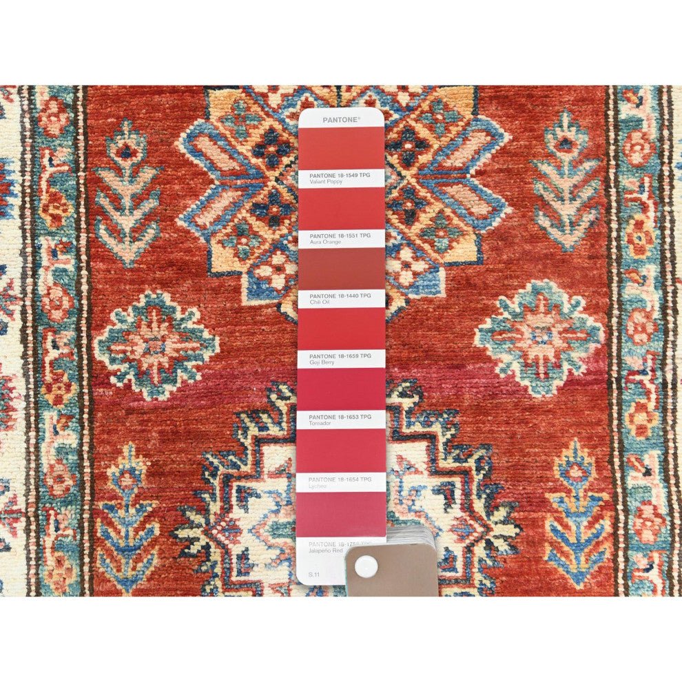 Rich Red, Afghan Super Kazak Soft Wool Hand Knotted XL Runner Rug, 2'8"x39'1"