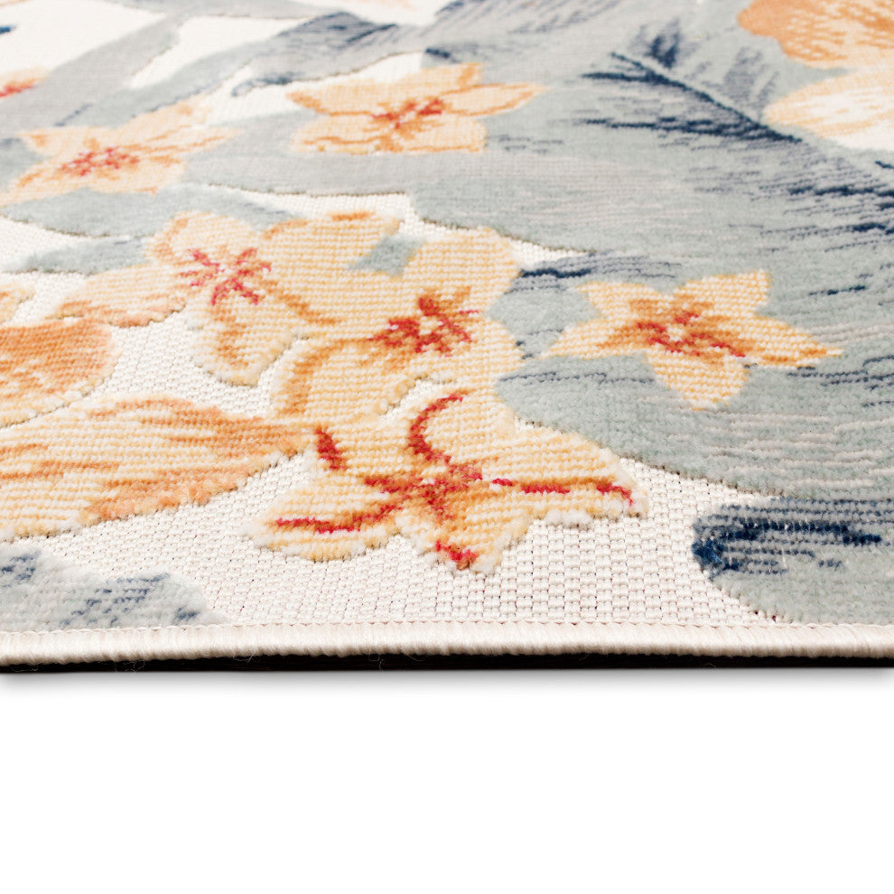 Canyon Tropical Floral Indoor/Outdoor Rug, Ivory, 1'10"x4'11"