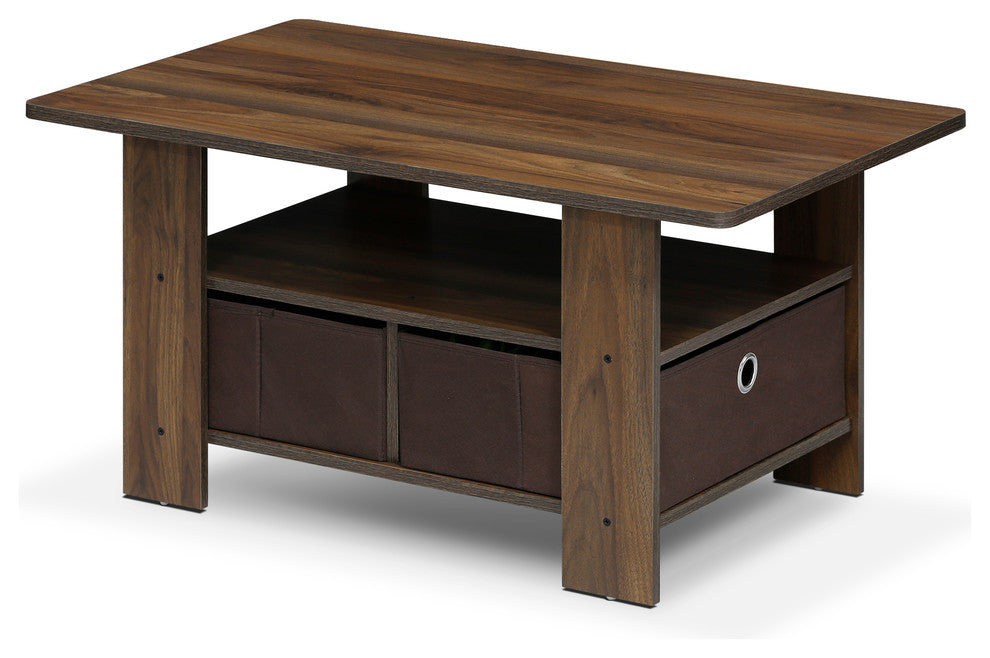 Furinno Andrey Coffee Table With Bin Drawer, Columbia Walnut/Dark Brown