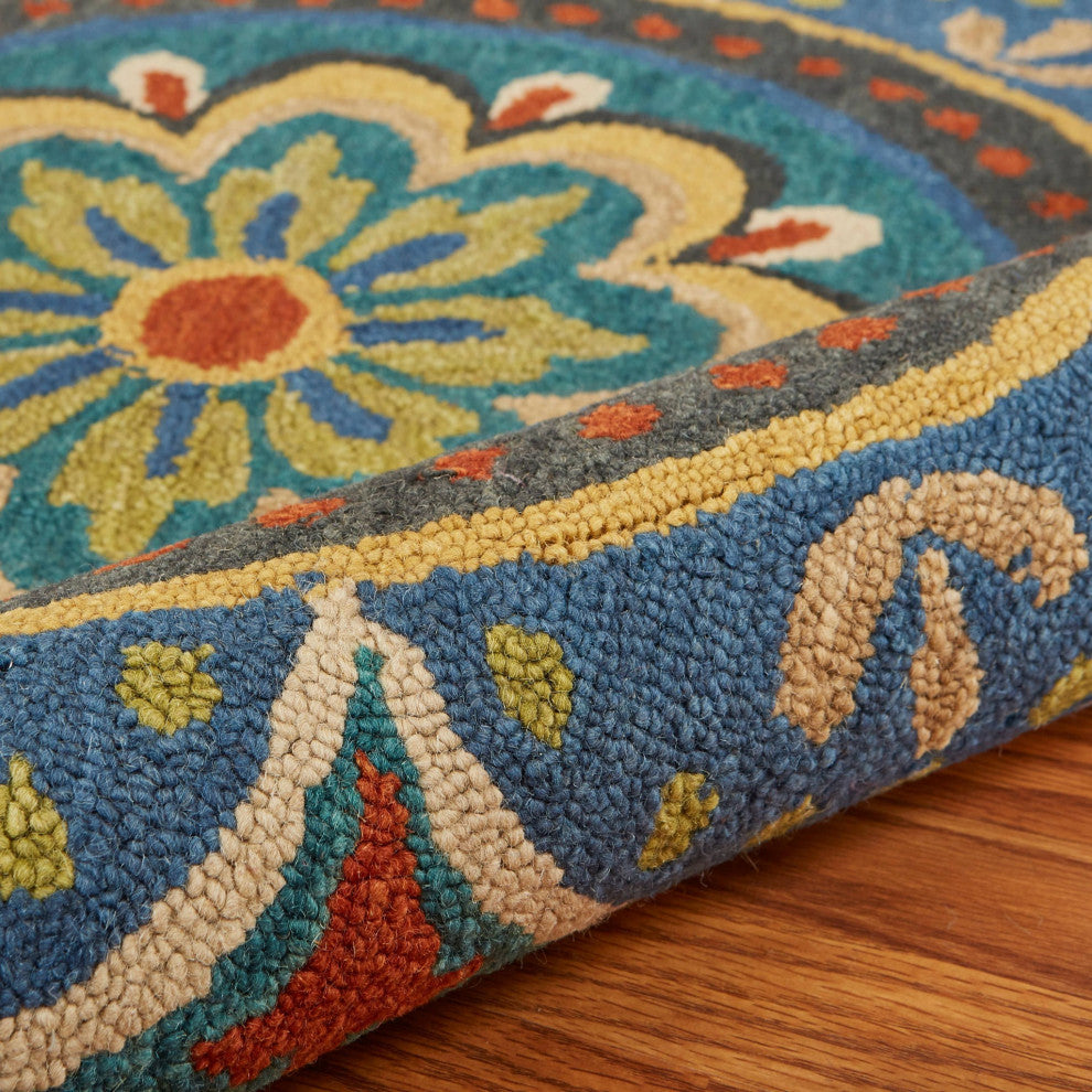 4' Round Blue Floral Mandala Area Rug