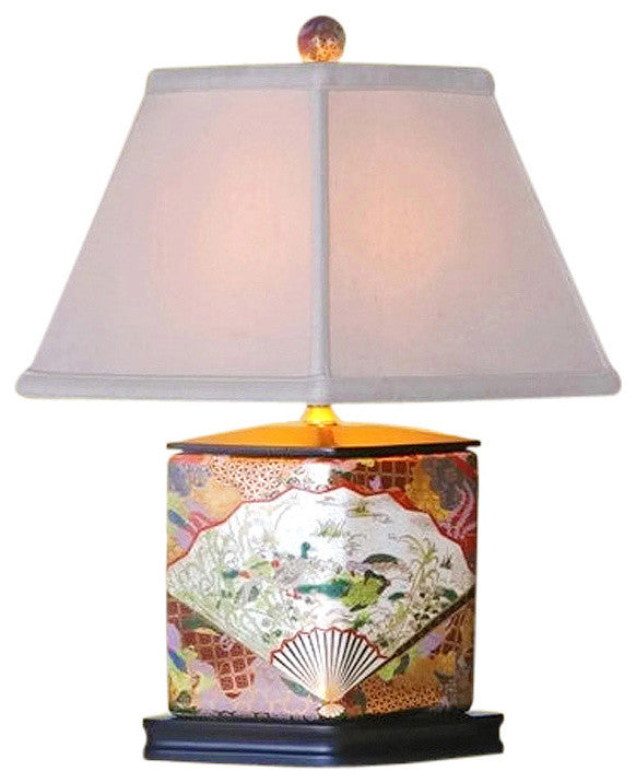 Chinese Porcelain Satsuma Style Diamond Shaped Vase Table Lamp 16"