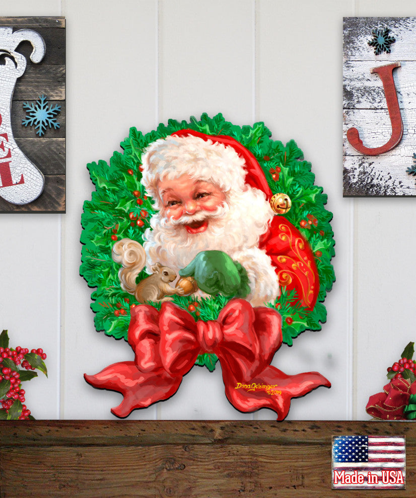 Santa Bow Wooden Wreath