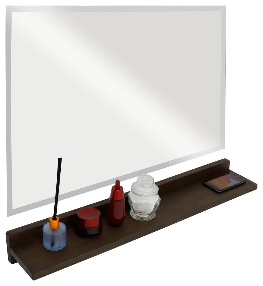 30" Rustic Wood Wireless Charging Shelf and Frameless Mirror Set