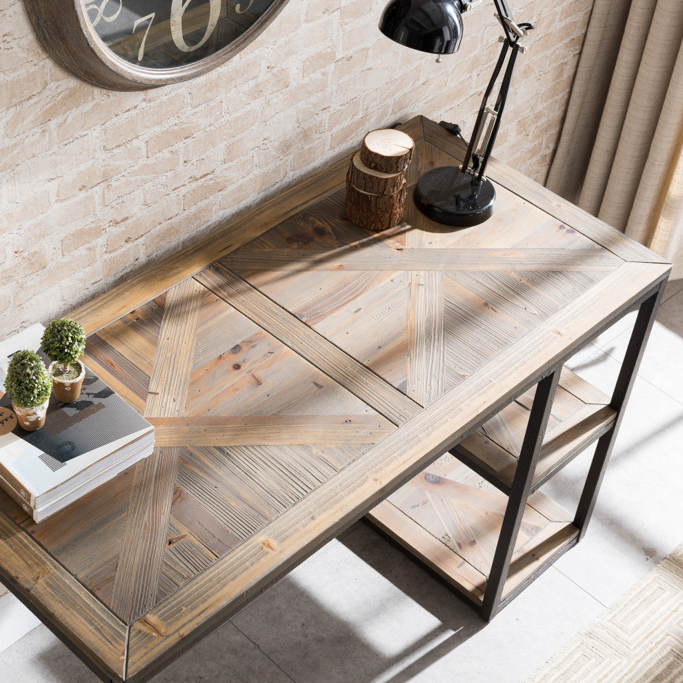 Kiara Reclaimed Wood Writing Desk, Rustic Black