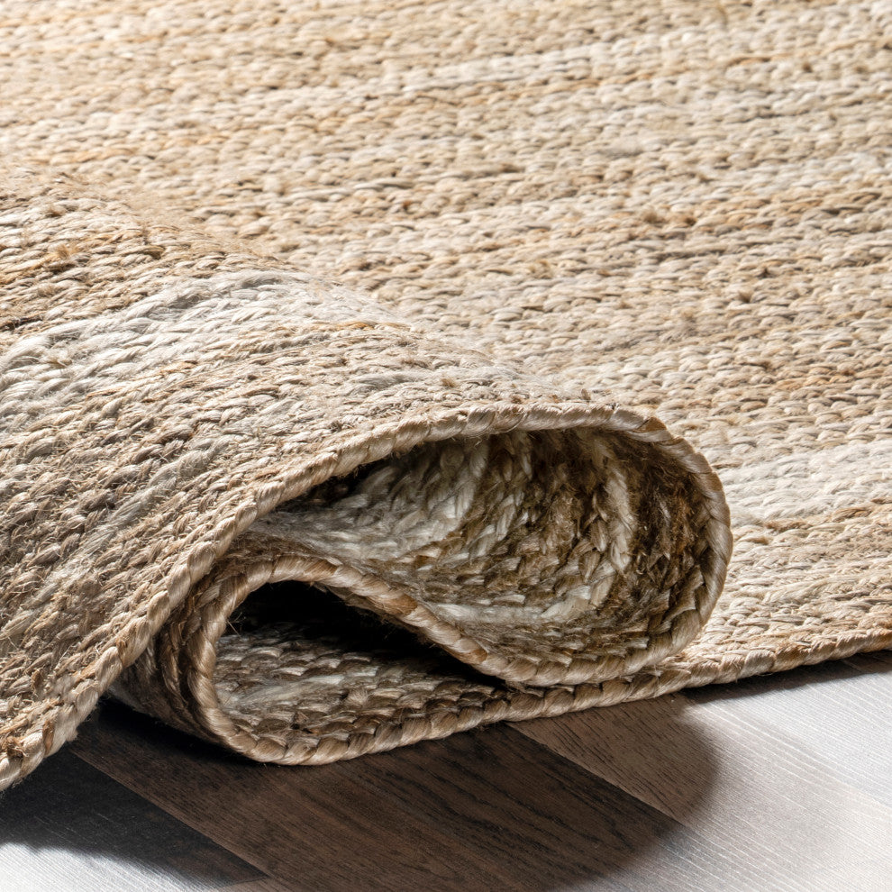 Nuloom Jute Braided Border Area Rug, Off White 5'x8'oval