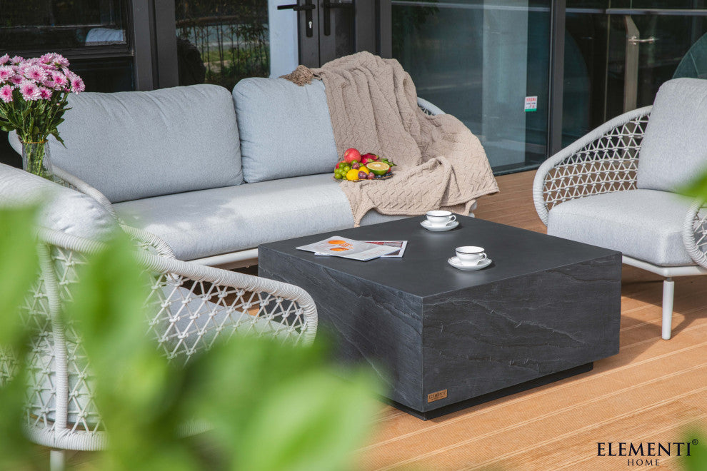 Colorado 34" Square Concrete Coffee Table, Slate Black