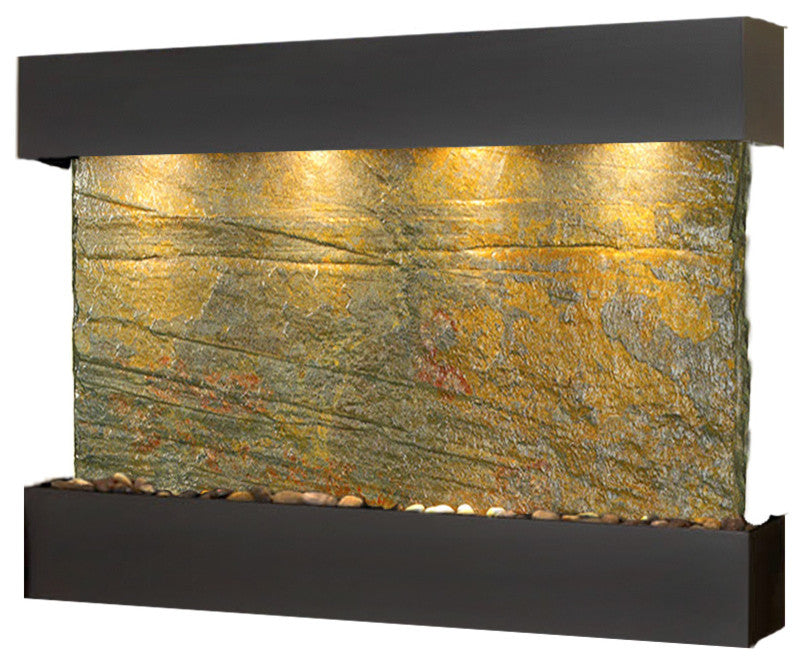 Sunrise Springs water fountain, Natural Green Slate, Blackened Copper, Square