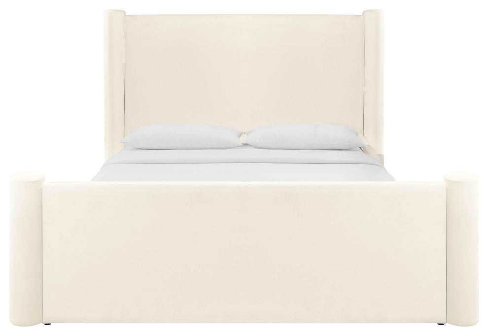 Athara Cream Velvet Queen Bed