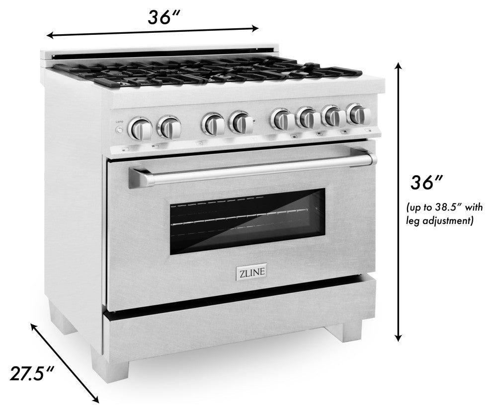 ZLINE 36" Dual Fuel Range With Griddle, Fingerprint Resistant Stainless Steel