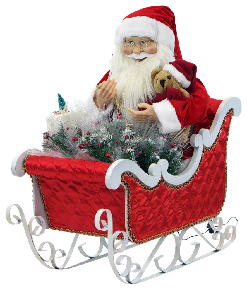 28" Music, Lights, and Motion Animated Santa Claus, his Sleigh, Home Decor