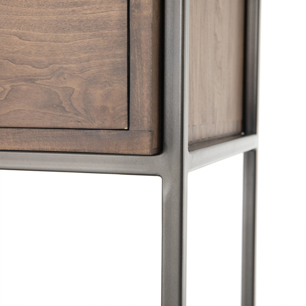 Trey Modular Wall Desk Auburn Poplar, Natural Iron, Black Leather