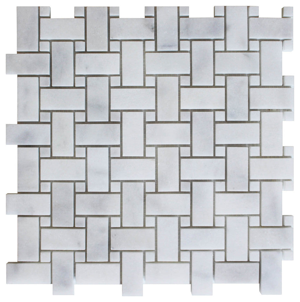 12"x12" Calacatta Gold Italian Marble Polished Basketweave Tile, Gold Dots