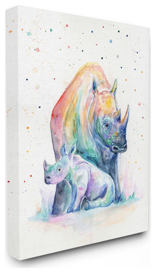 Stupell Industries Colorful Abstract Rhino Family Animal, 30 x 40