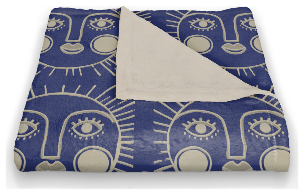 Sun Face Blue Multi Pattern 50x60 Coral Fleece Blanket