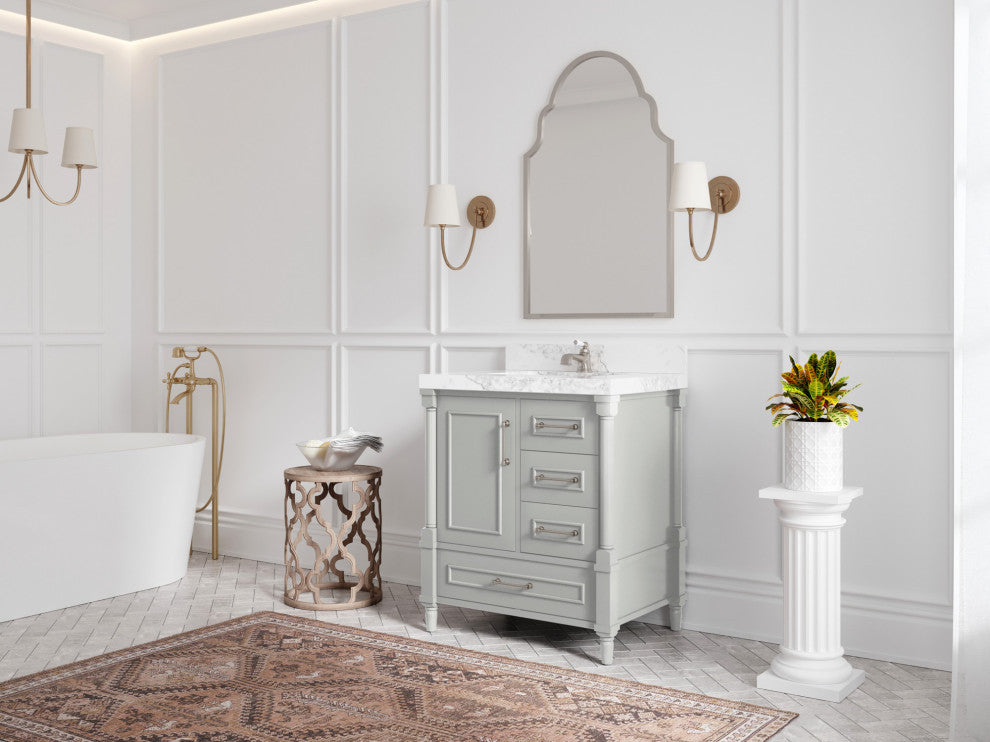 Aberdeen 30 Single Sink Bath Vanity in Coventry Gray 2" Calacatta Nuvo