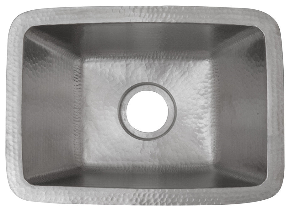 17" Rectangle Copper Prep Sink, Nickel, 3.5" Drain Opening, Drain & Accessories