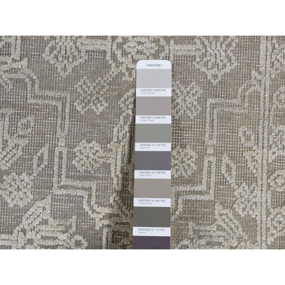 Battleship Gray, Silk With Wool, Tone on Tone, Hand Knotted, Rug, 8'10"x12'