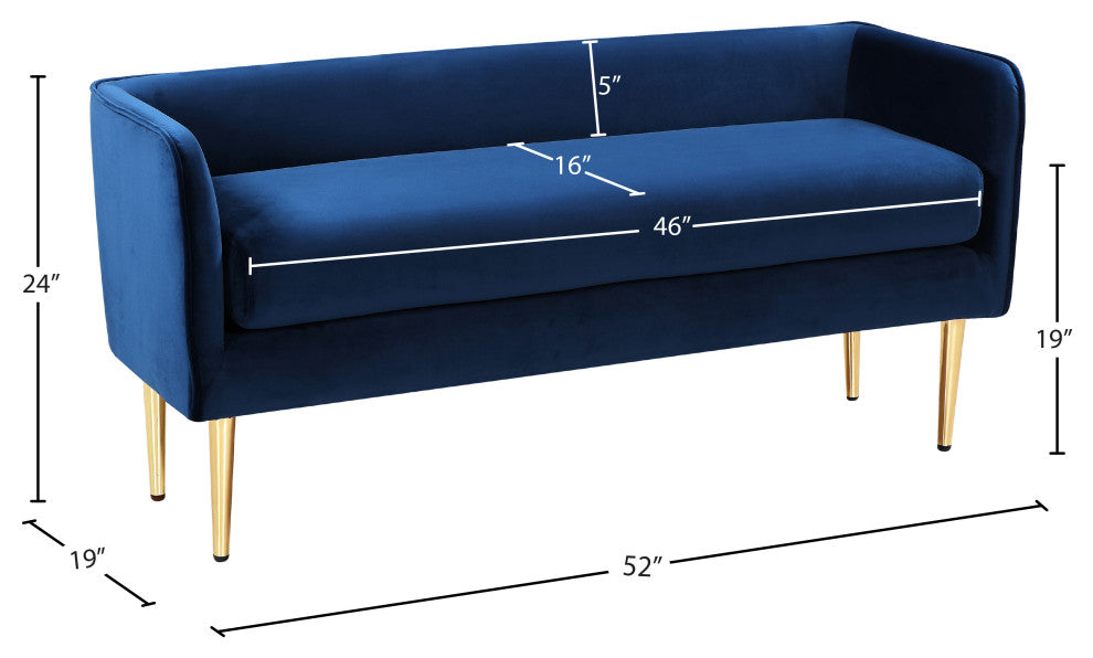 Audrey Velvet Upholstered Bench, Navy