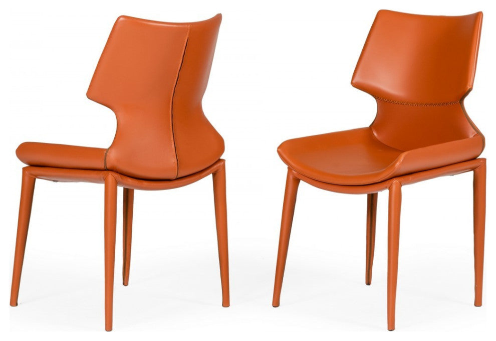 Set of Two Cognac Faux Leather Wrapped Dining Chairs