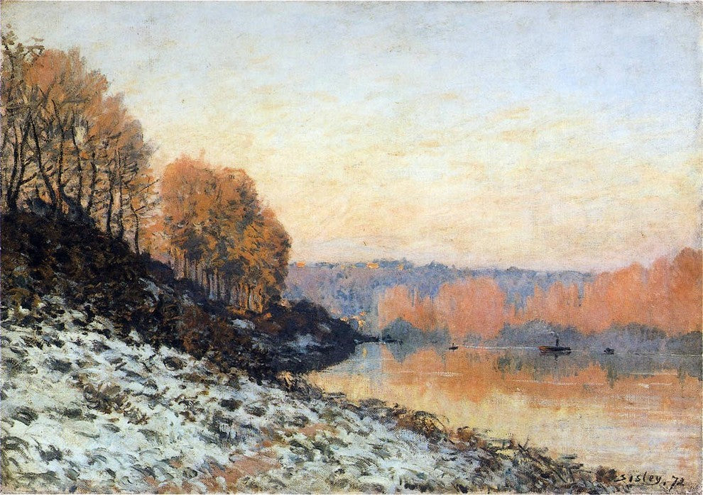 Alfred Sisley The Seine at Bougival in Winter, 18"x27" Wall Decal