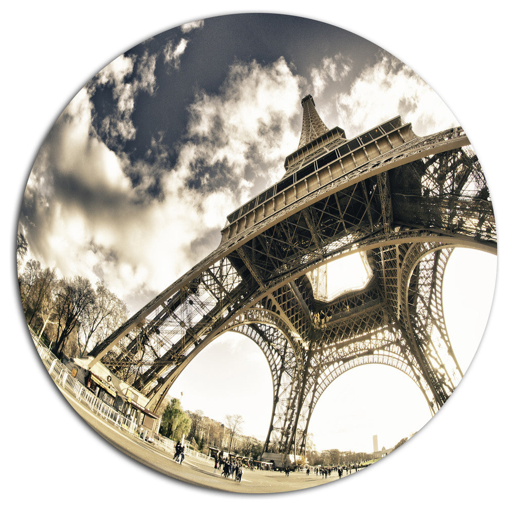 Eiffel Tower In Sunny Winter Morning, Cityscape Disc Metal Artwork, 38"