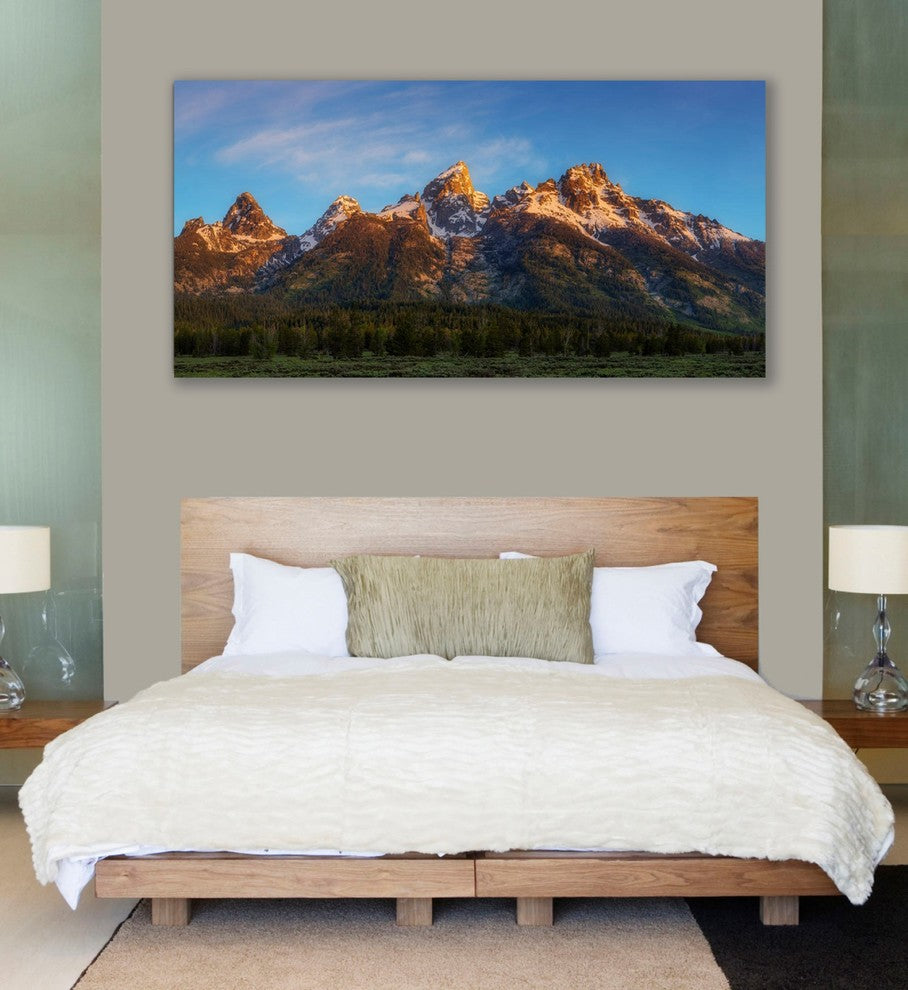 Epic Graffiti "Tetons First Light" by Darren White, Giclee Canvas Art, 30"x60"