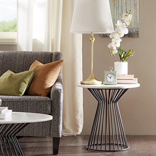 Madison Park Marbury White Marble Round Coffee Table, End Table