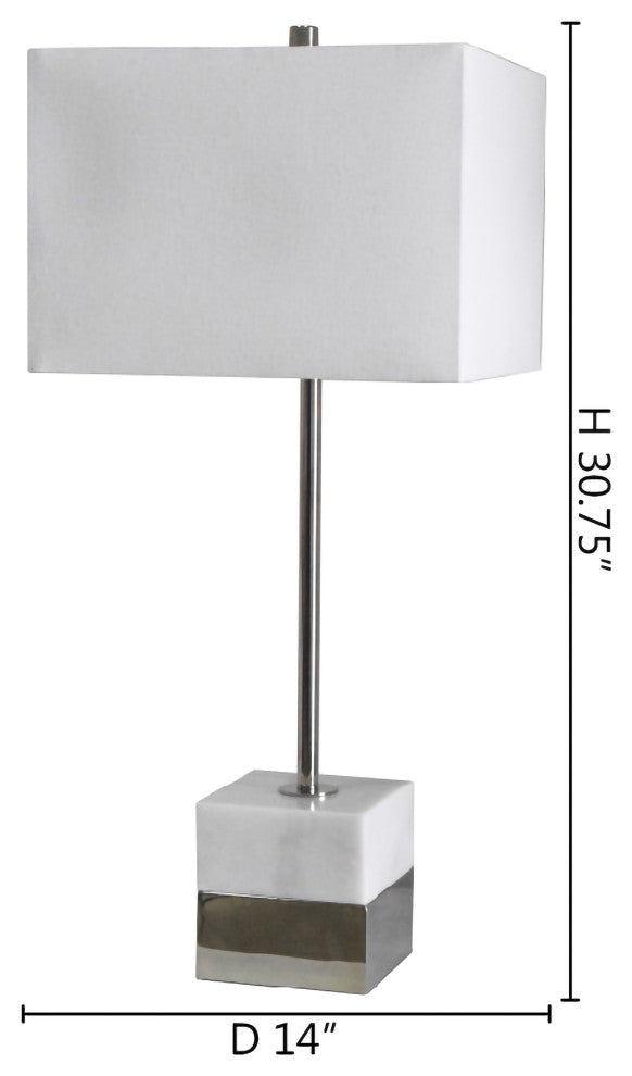 White Marble, Polished Nickel Frame Table Lamp